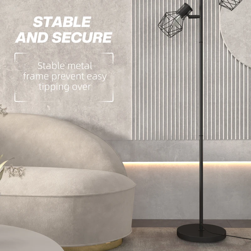 HOMCOM Lampa podłogowa z 3 gniazdami E27, do salonu, nowoczesna