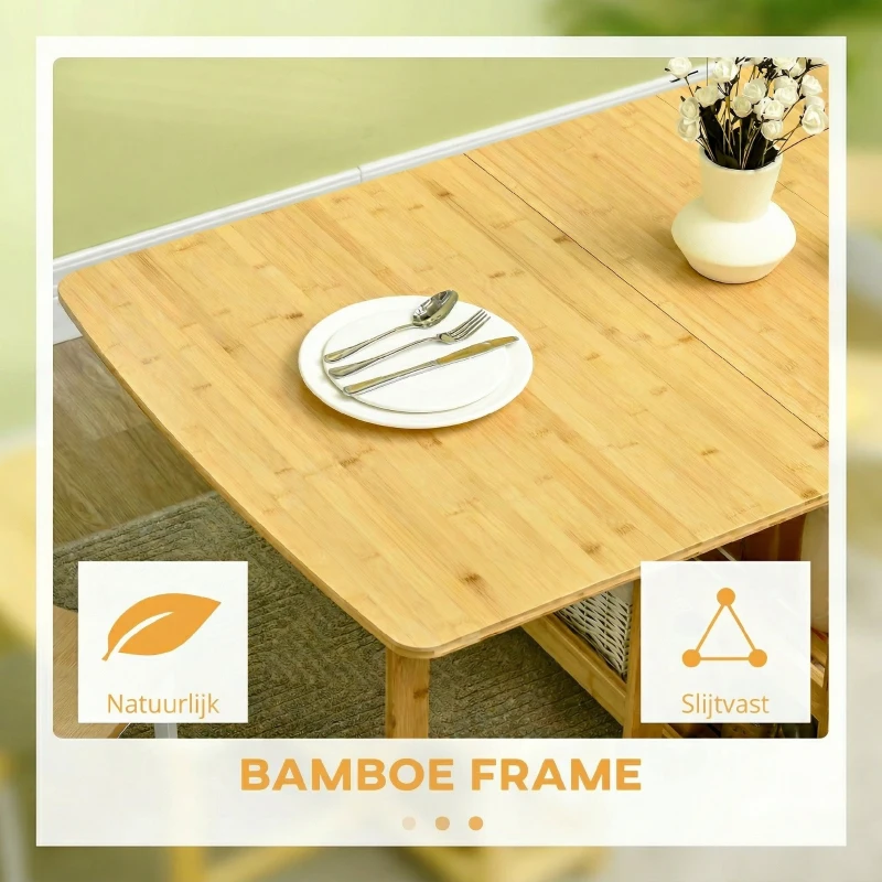HOMCOM eettafel klaptafel met opbergvakken eetkamertafel keukentafel naturel hout(m-7)