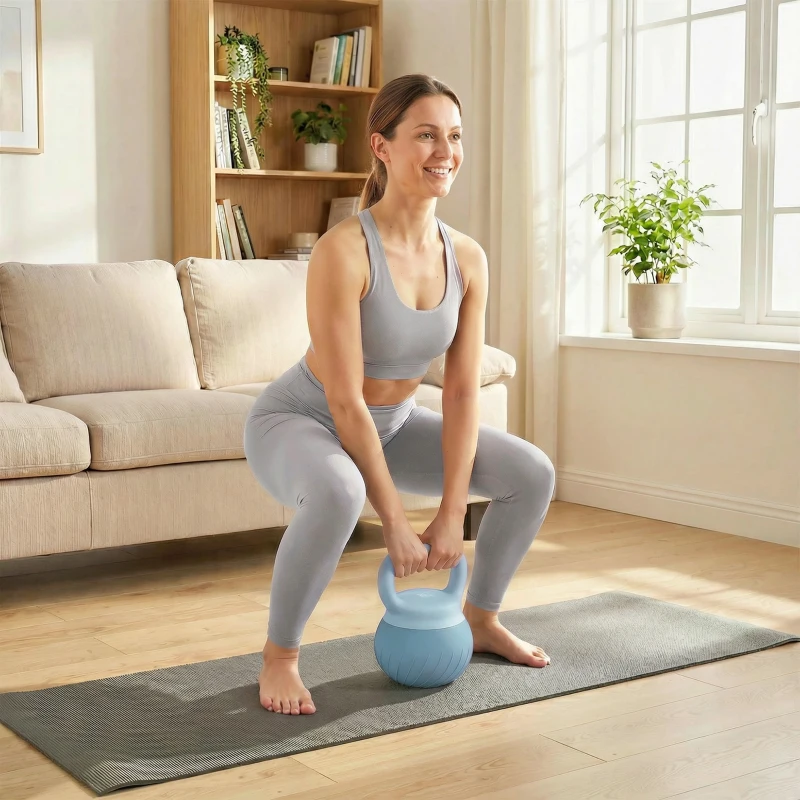 SPORTNOW Kettlebell 10 kg com Areia Metálica e Pega Antiderrapante para Treino 24x24x32 cm Azul Claro