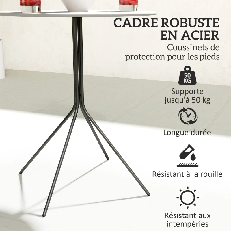 Outsunny Round Garden Table Ø 60 cm, Steel Frame Patio Table for Indoor & Outdoor, Dark Gray