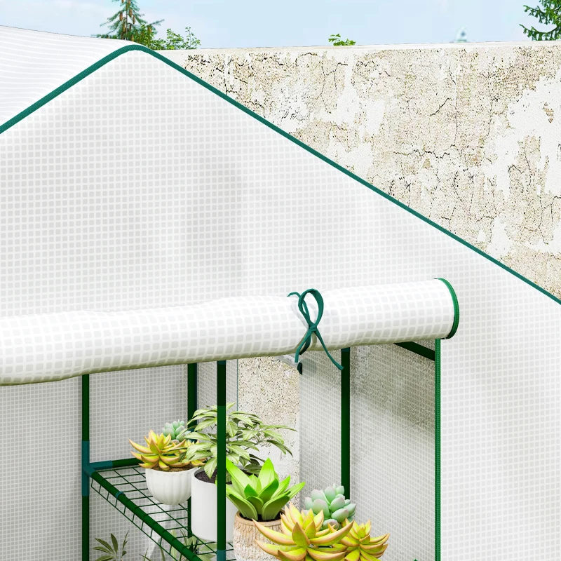 Outsunny Garden greenhouse with 1 door 2 windows 3-tier shelves for Vegetables Plants Flowers PE cover 140 x 143 x 190 cm white