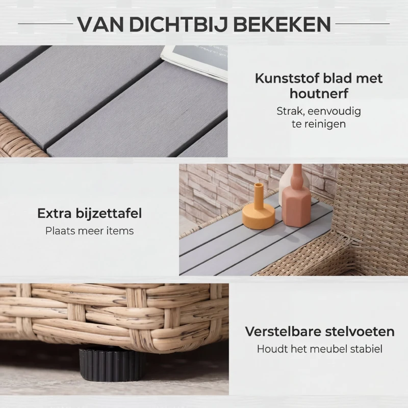 Outsunny poly-rotan tuinmeubelen 4-delige loungeset zitgroep set met aflegvlakken