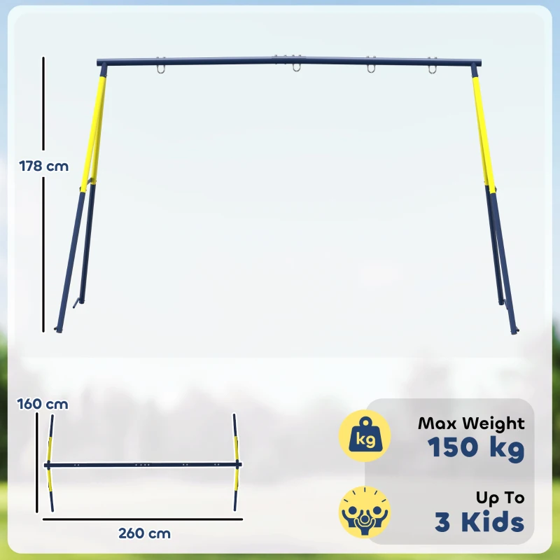 AIYAPLAY Cadru pentru Leagăn de Grădină pentru Copii, Structură din Oțel, Anti-UV, Impermeabil, Suportă 150kg, cu 4 Cârlige pentru Leagăn Tip Cuib, Leagăn U, Scară, 260x160x178 cm, Albastru