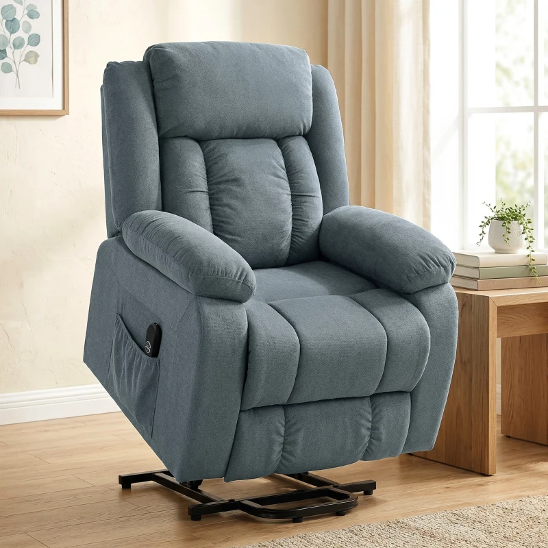 HOMCOM Poltrona Relax Reclinável Elétrica Poltrona Levanta Pessoas com Controlo Remoto Apoio para os Pés e Bolsos Laterais 92x94x105 cm Cinza