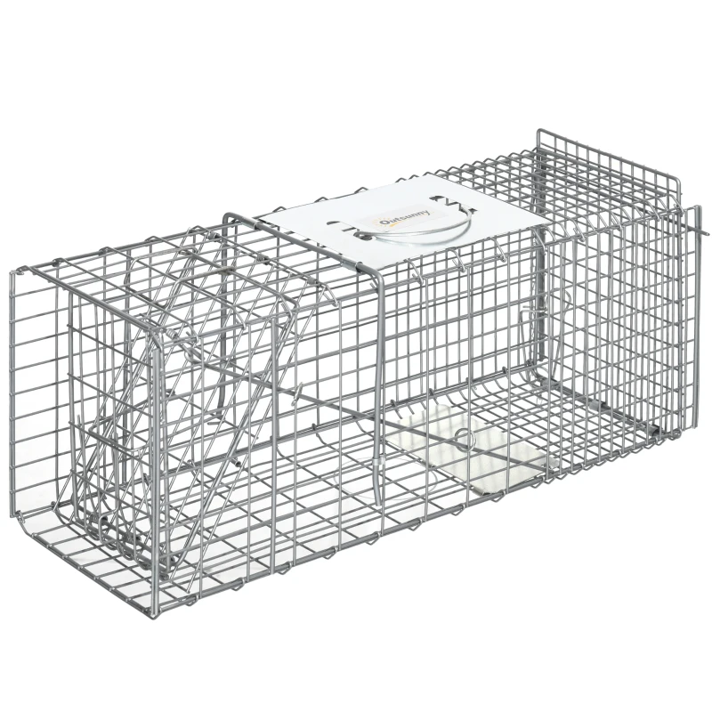 Outsunny Folding capture cage trap for small animals like rats and mice - 2 doors handle 66 x 24 x 30.5 cm grey steel