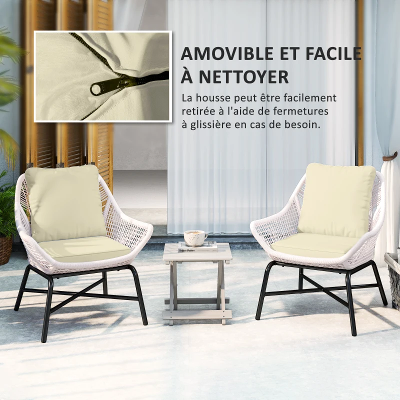 Outsunny Set of 2 Seat and Back Cushions, Indoor and Outdoor Seat and Back Cushions, Cream