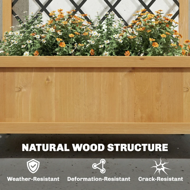 Outsunny Podwyższona donica z metalową kratką, drewniana donica z kółkami, donica na zewnątrz, Brązowa