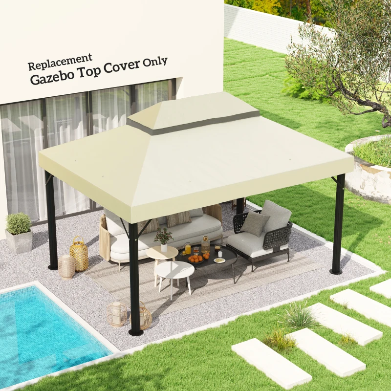 Outsunny Gazebo Canopy Replacement, 2-Tier UPF30+ Protection, Drainage Holes, 4 x 3 m, cream