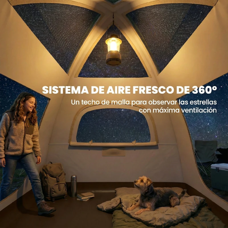 Outsunny Tienda de Campaña Inflable con Mosquitera Vestíbulo Bomba para 3–4 Personas UPF30+ Bolsa Montaje Rápido Impermeable