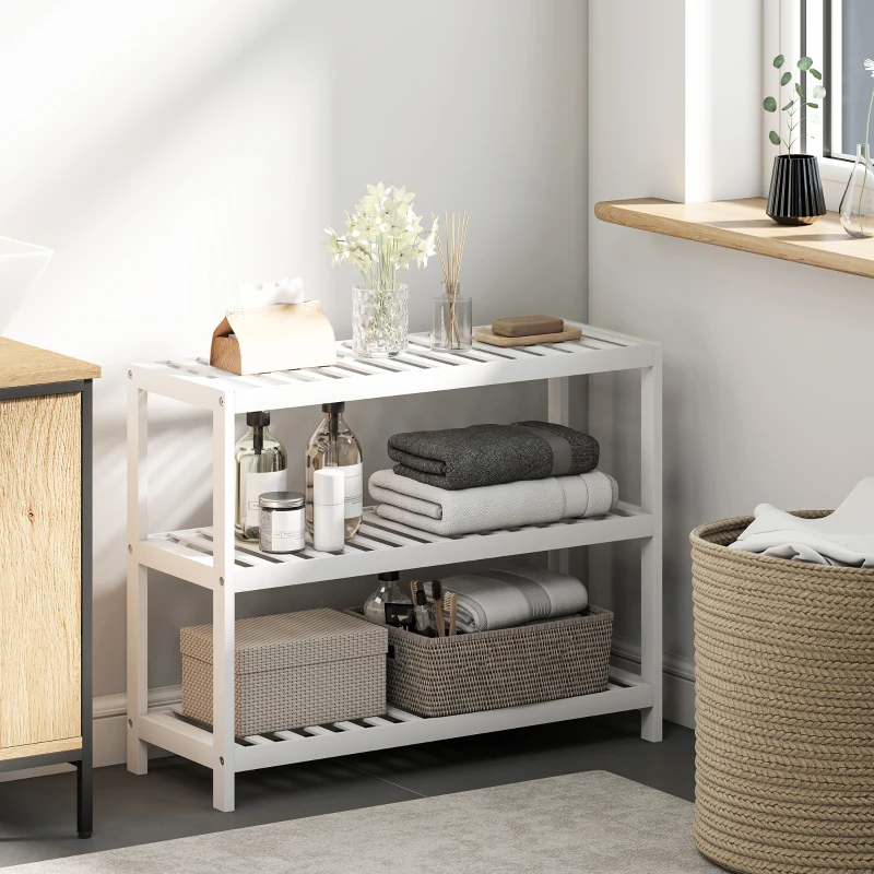 HOMCOM 3-Tier Bamboo Shoe Rack, Freestanding Shoe Shelf for Hallway, Entryway, Living Room, Holds 9 Pairs, Easy Assembly, White