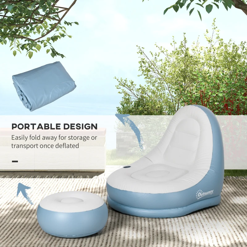 Outsunny Inflatable Tub Chair and Footstool - Blue/White