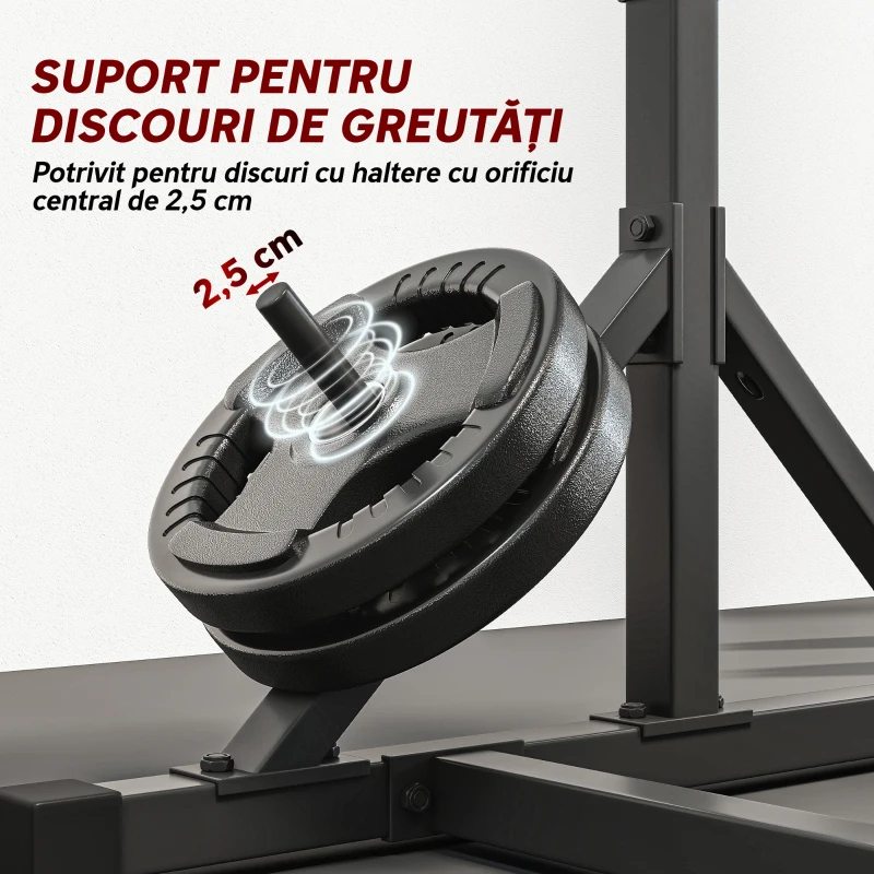 SPORTNOW Suport pentru Genuflexiuni Reglabil pe Înălțime, Suport Dublu pentru Haltere cu Spațiu Depozitare și Bară Tracțiuni, Rack Multifuncțional pentru Antrenamente Acasă sau Birou, Max 200 kg, Negru