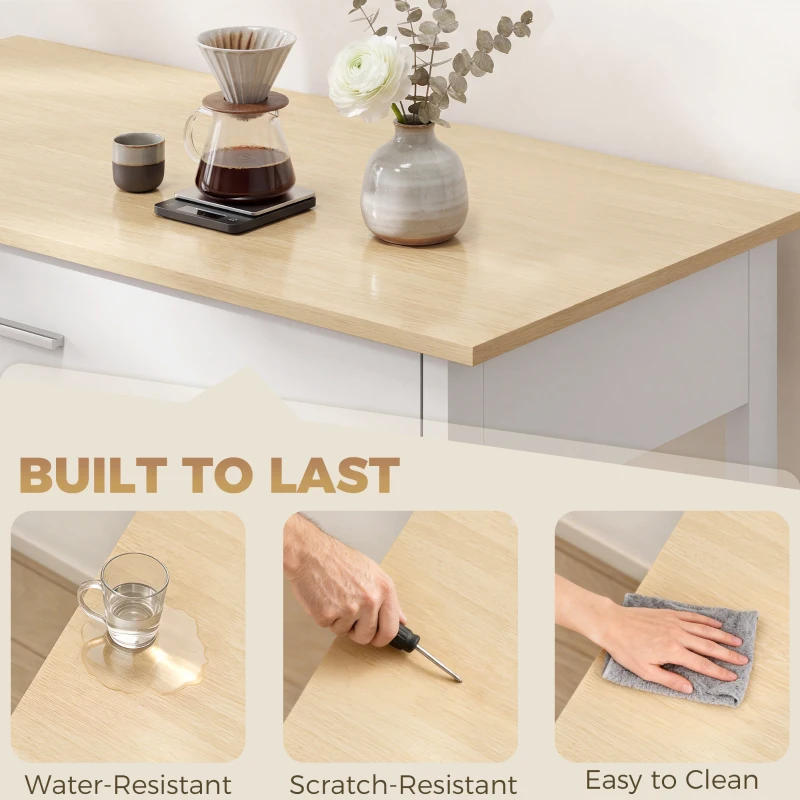 HOMCOM Carrito de cocina con almacenamiento, isla de cocina móvil con amplia encimera, cajón, 2 estantes abiertos, portatoallas, Blanco