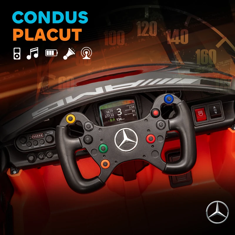 AIYAPLAY Mașină Electrică Copii 3-8 Ani Mercedes-AMG 12V cu Telecomandă, Faruri LED, Roți de Transport, Portocaliu