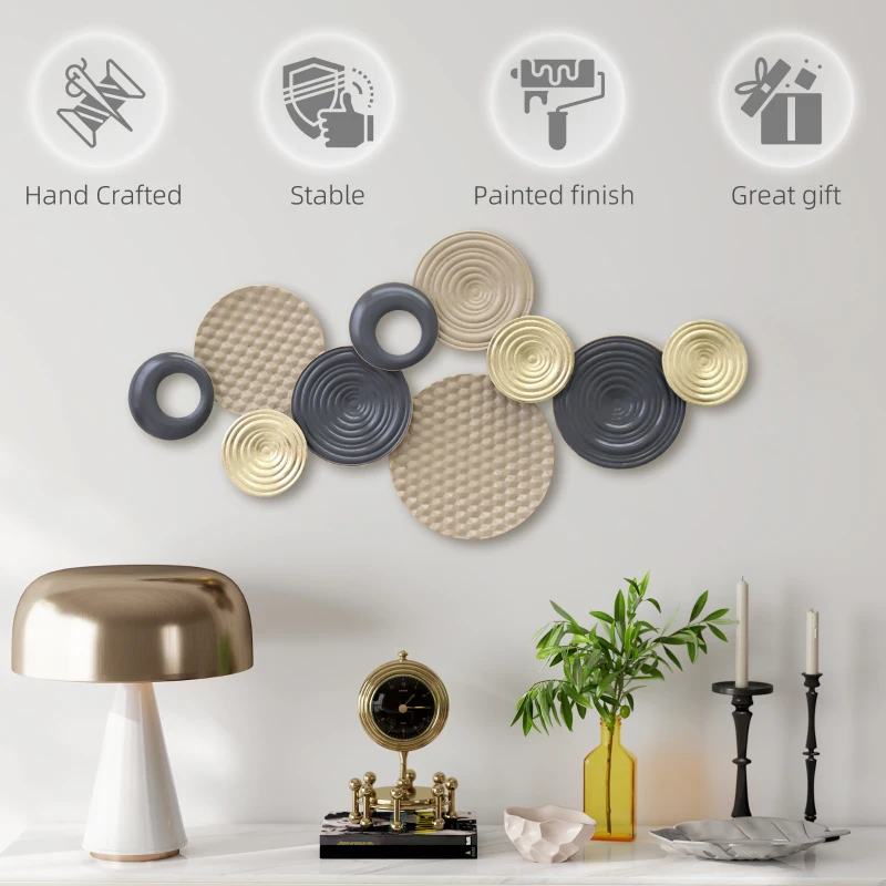 HOMCOM Metal Wall Art, Modern Hanging Wall Decor with Multi-Disc Design for Living Room Bedroom Dining Room
