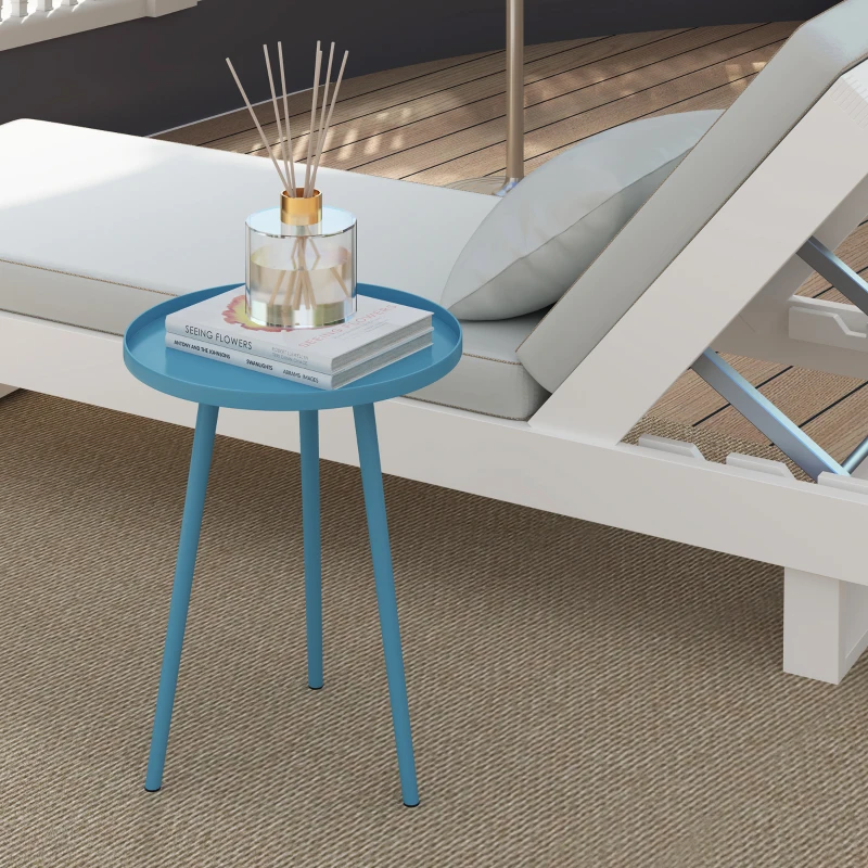 Outsunny Round Garden Coffee Table, Outdoor Side Table with Rounded Steel Edge, dim. Ø40 x 50H cm blue