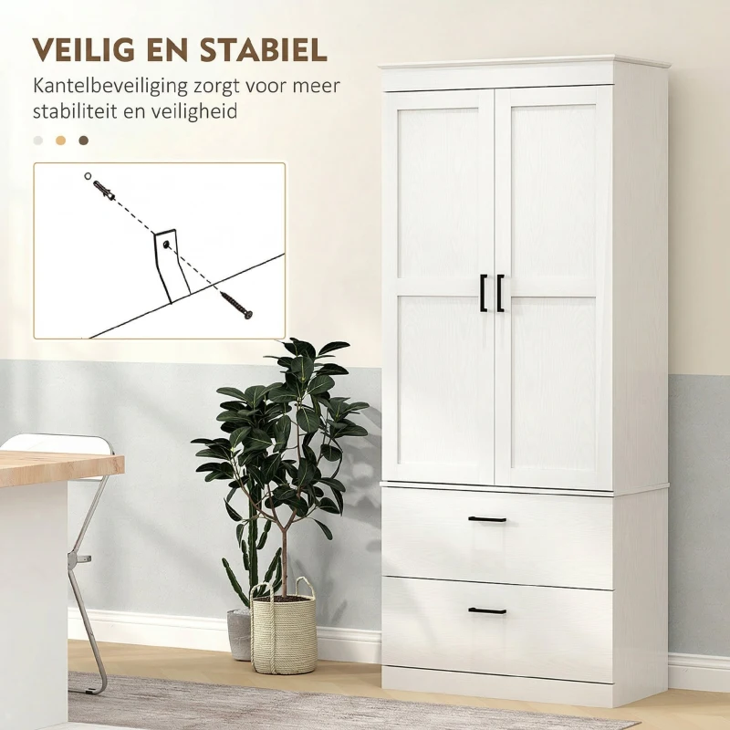 HOMCOM Vrijstaande Keukenkast met Verstelbare Schappen en Twee Brede Laden voor Woonkamer, Keuken, Wit(m-7)