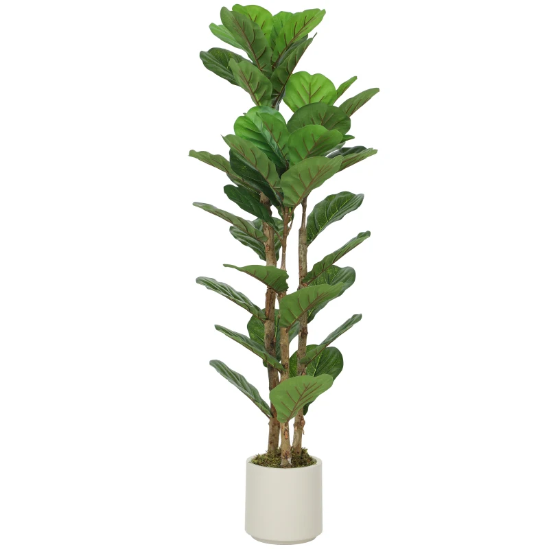 HOMCOM 120 cm Indoor Artificial Plant Fiddle-Leaf Fig Tree with Plastic Pot and Solid Wood Trunk, Green