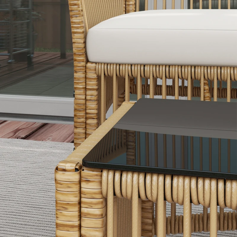 Outsunny Conjunto de Móveis de Jardim de Vime de 4 Peças de Varanda com 1 Sofá de 2 Lugares 2 Poltronas e Mesa de Centro Bege