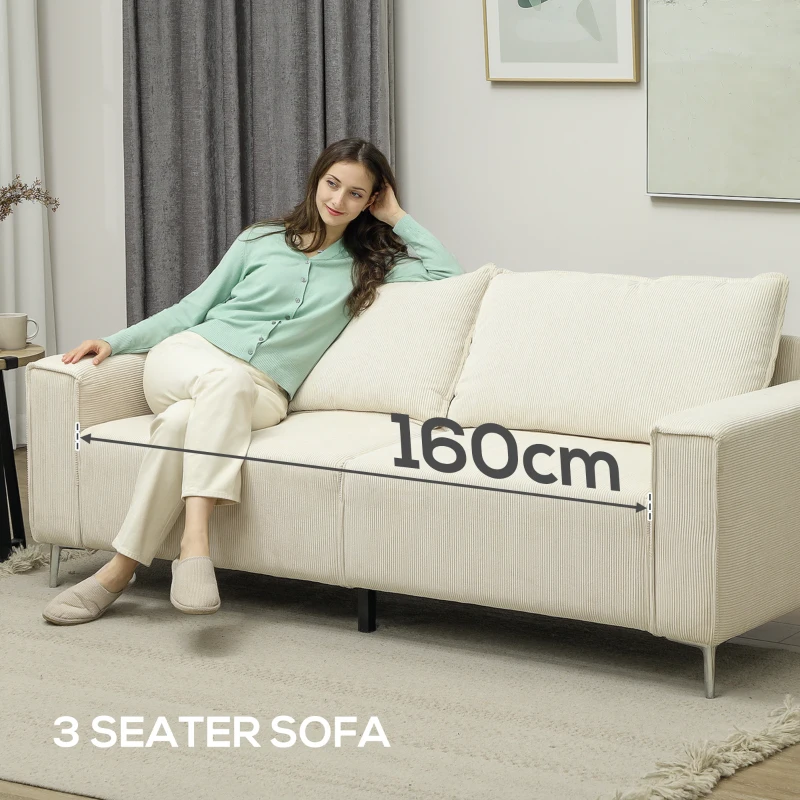 Sofa 3-osobowe, z podłokietnikami, poduszki, kremowe