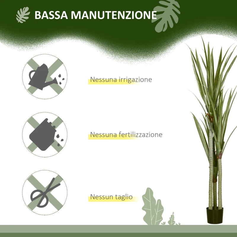 HOMCOM Pianta Artificiale di Yucca da 190 cm con 39 Foglie in Vaso Contenitore di PEVA e Cemento