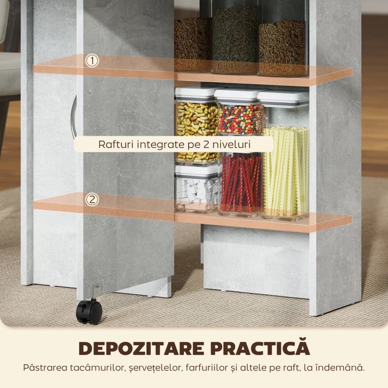 HOMCOM Masă Pliabilă din Lemn pentru 4-6 Persoane cu Roți, 75x140x74cm, Gri