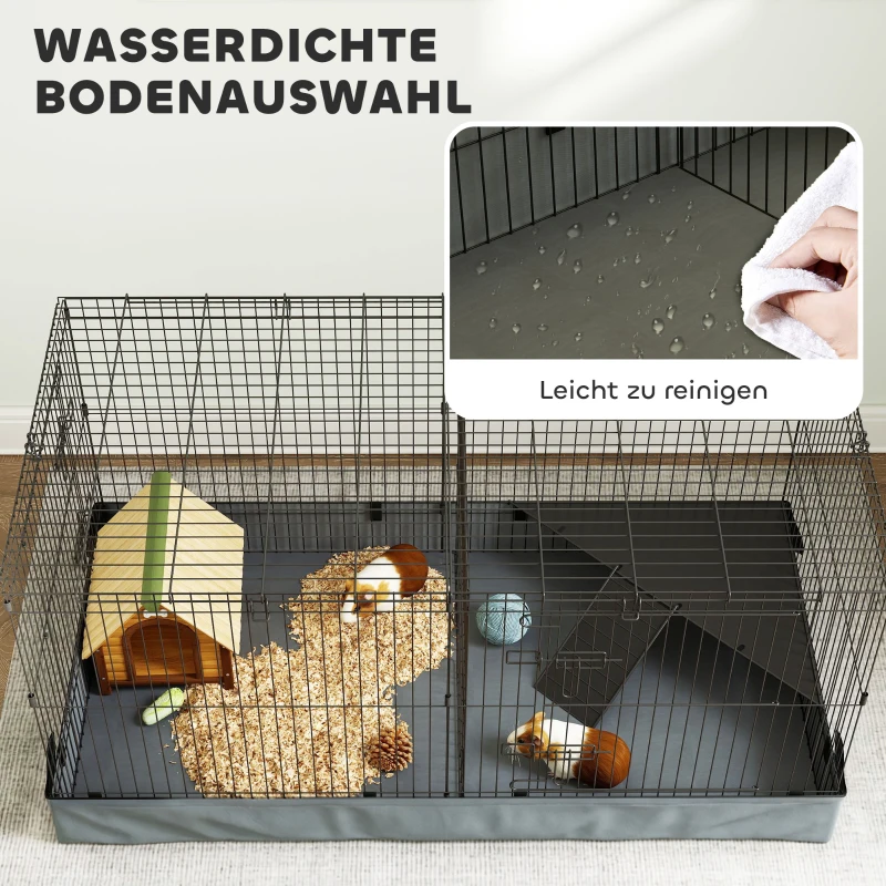 PawHut 2-in-1-Zwerghamsterkäfig, Kleintierkäfig, Stoffboden, Sitzstangen, Rampe, Schwarz