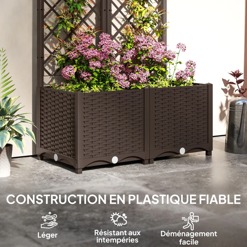 Outsunny Planter with Trellis Raised Garden Bed Outdoor Planter with 6 Drainage Holes 80 x 40 x 135 cm brown