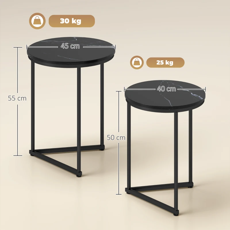 HOMCOM Set of Two Marble-Effect Nest of Tables - Black Marble Effect