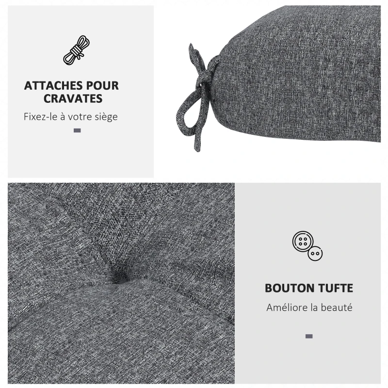 Outsunny Set of 4 garden chair cushions, Tufted outdoor cushions, dim. 48L x 48l cm Gray