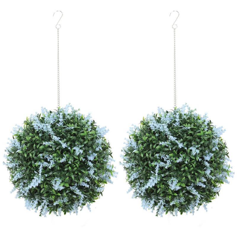 HOMCOM Set of 2 Artificial Plant Topiary Balls, UV-protected Fake Decorative Plants, Blue