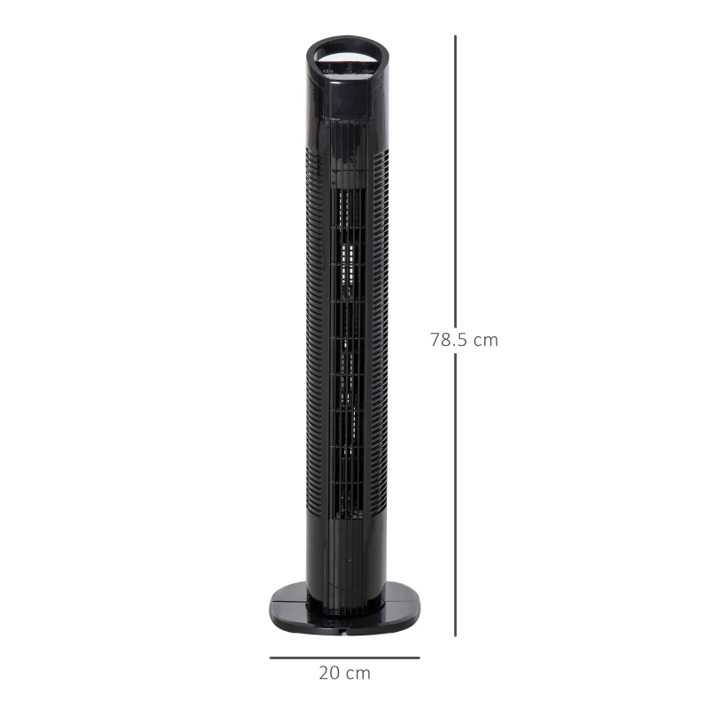 HOMCOM, Ventilator de Turn, 3 Funcții și 3 Viteze, Plastic PP, 20 x 20 x 78,5 cmm, Negru