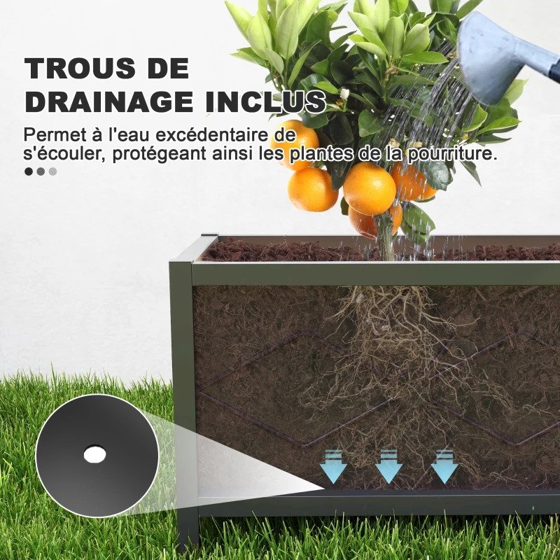 Outsunny Outdoor planter galvanized raised planter with safety edge rectangular 80 x 40 x 38 cm black