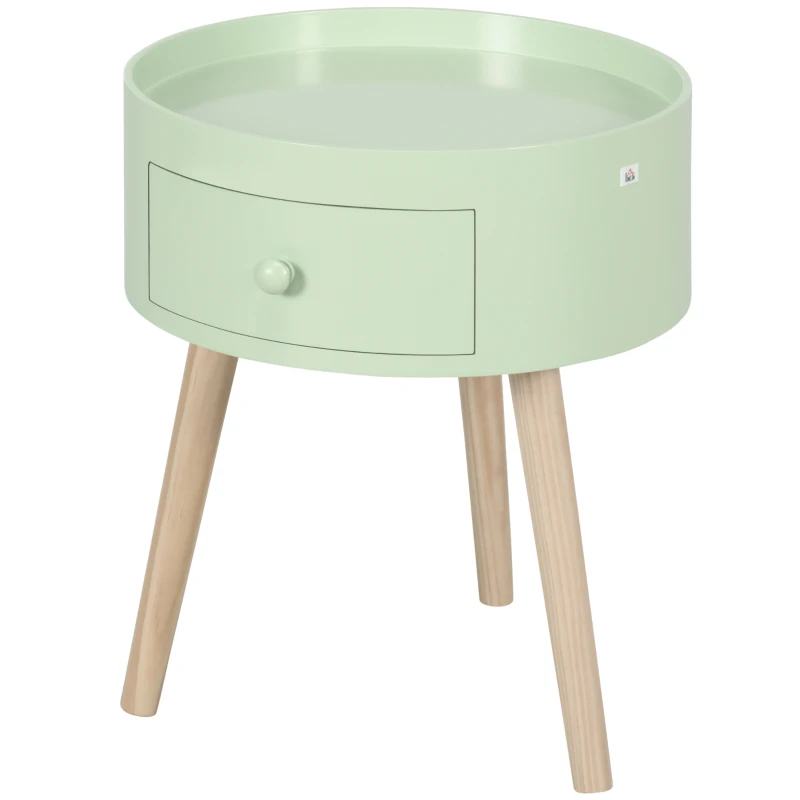 HOMCOM Coffee table bedside table round nightstand Scandinavian design end table with drawer tapered angled legs