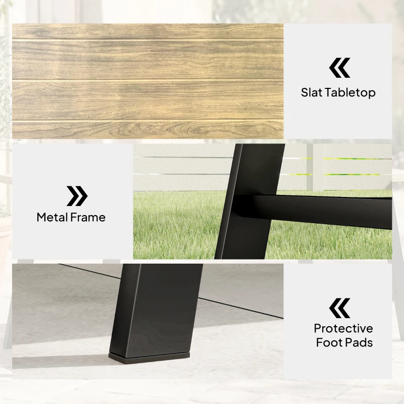 Outsunny Stolik zewnętrzny, prostokątny metalowy stolik pomocniczy z blatem imitującym drewno, 100 x 55 cm, brązowy