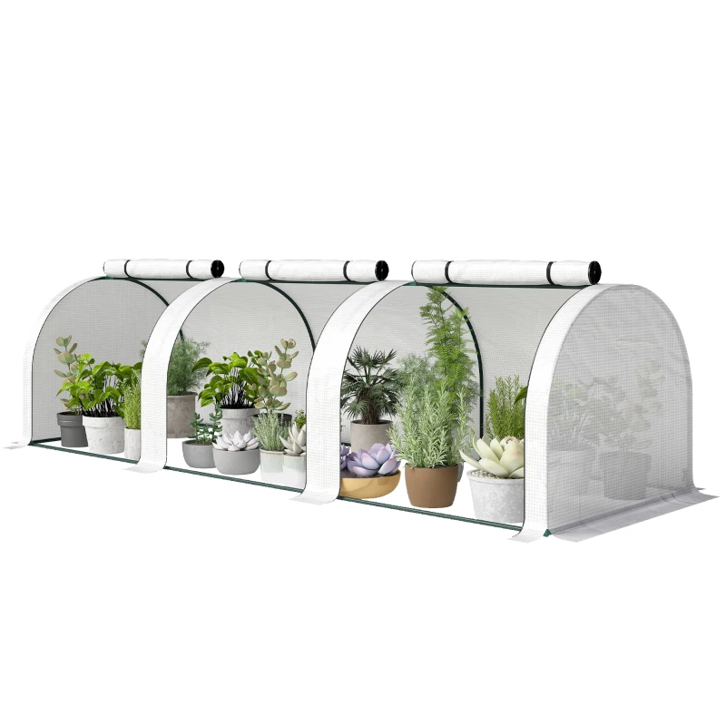Outsunny Mini Garden Greenhouse Tomato Greenhouse 300L x 100l x 80H cm Steel PE High Density 140 g/m² UV-resistant 3 windows White