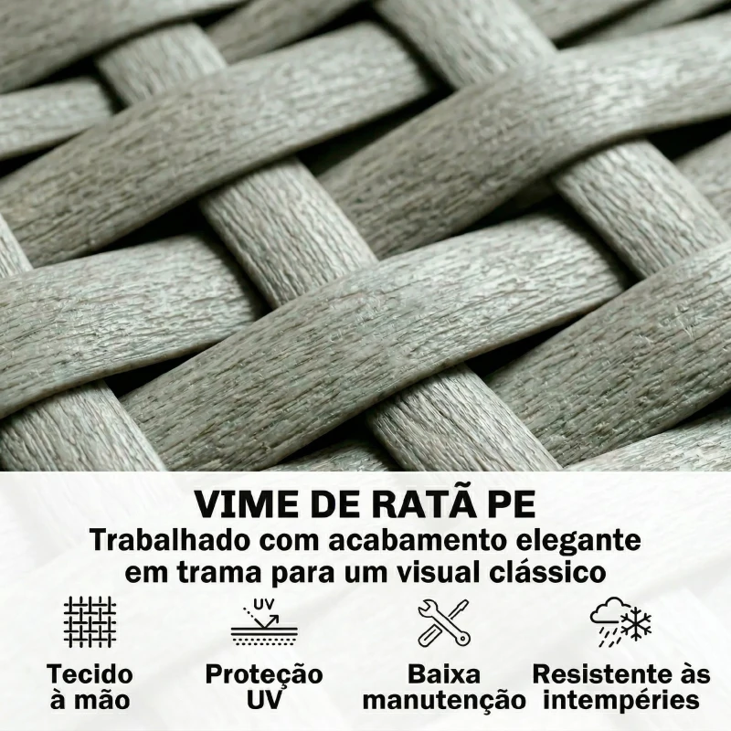 Outsunny Conjunto de Jardim em Vime PE de 3 Peças com Encosto Ajustável Sofá de 3 Lugares Sofá de 2 Lugares e Mesa Cinzento