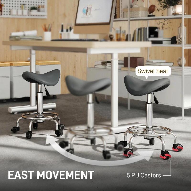 HOMCOM Salon Saddle Stool, Rolling Saddle Chair for Massage, Spa, Clinic, Beauty, Hairdressing and Tattoo, Grey