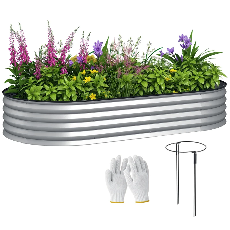 Outsunny Galvanized Steel Raised Planter Garden Bed Rubber Edge 181 x 93 x 30 cm Silver