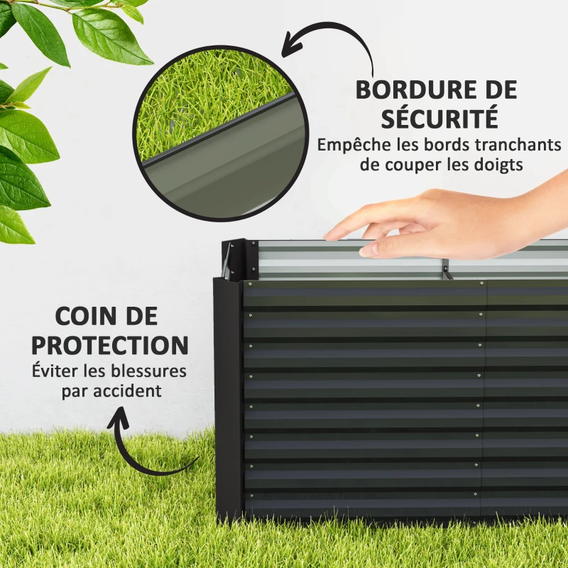 Outsunny Set of 2 Square Raised Garden Beds Galvanized Steel Frame Open Bottom 120 x 60 x 60 cm Dark Gray