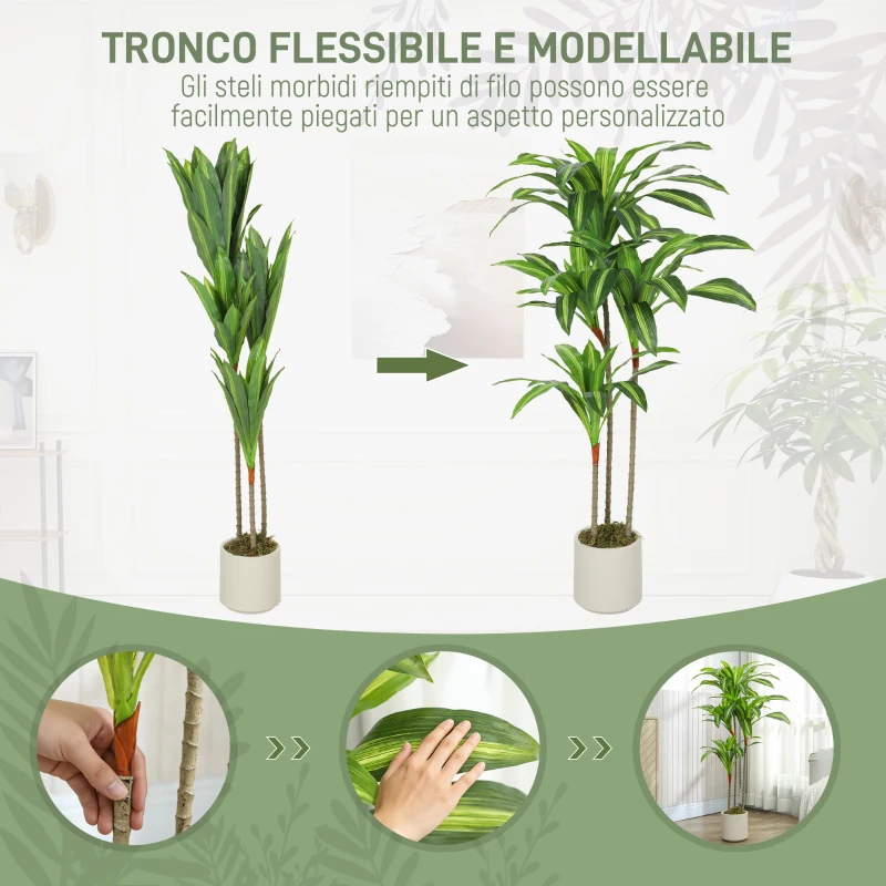 HOMCOM Pianta Artificiale di Dracena Verde in PEVA e Legno con Vaso Contenitore in PP e Cemento, 60x40x120 cm