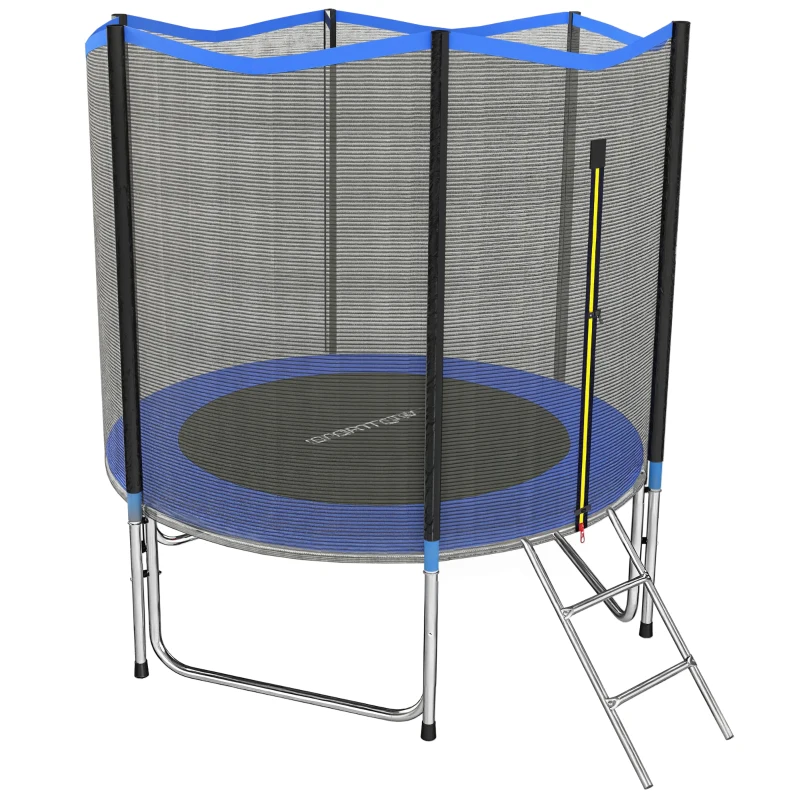 SPORTNOW Trambulină Elastică pentru Adulți Ø244cm, Covor Elastic pentru Adulți cu Plasă de Protecție, Scară cu 2 Trepte, Protecție pentru Arcuri, Structură din Oțel, Capacitate 100kg, Albastru