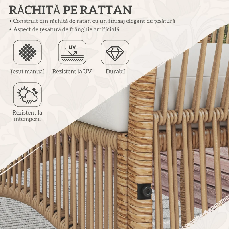 Outsunny Set de Grădină din Ratan, 4 Piese, cu 2 Fotolii, Canapea și Măsuță de Cafea, Natural și Negru(m-5)