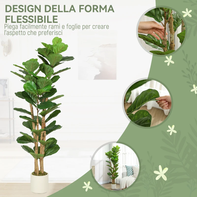 HOMCOM Pianta di Fico Artificiale Verde in PEVA e Legno con Vaso Contenitore in PP e Cemento, 50x50x150 cm