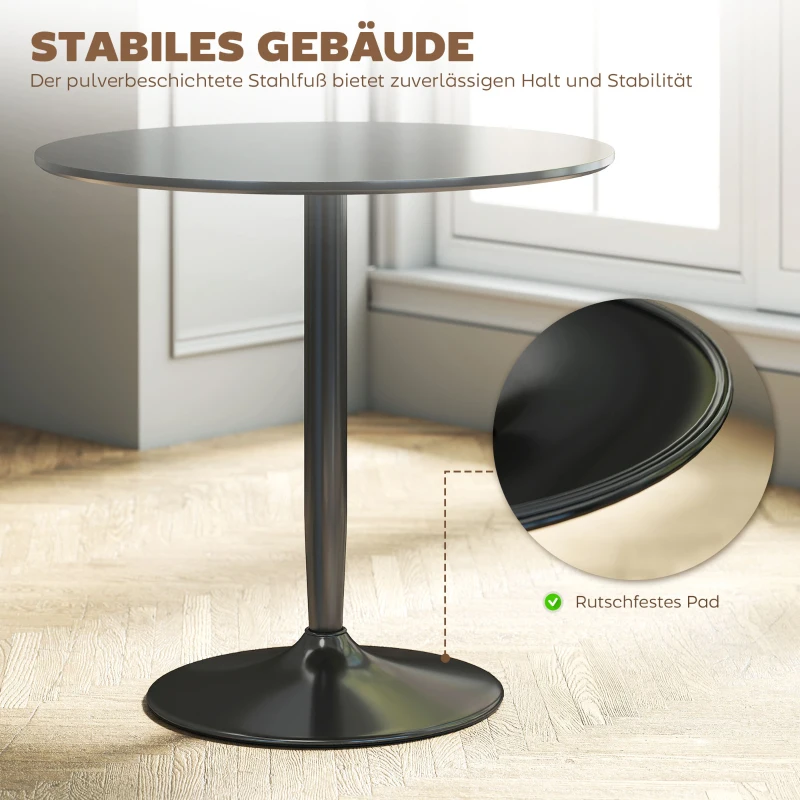 HOMCOM Esstisch für 2 Personen, runde Tischplatte Ø80 cm, MDF und Stahl, rutschfest, Schwarz, 75H cm(m-5)