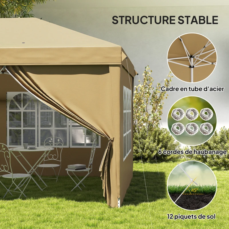 Outsunny Pop-up waterproof folding canopy 6 x 3 x 2.7 m 4 removable sidewalls 4 windows carry bag khaki