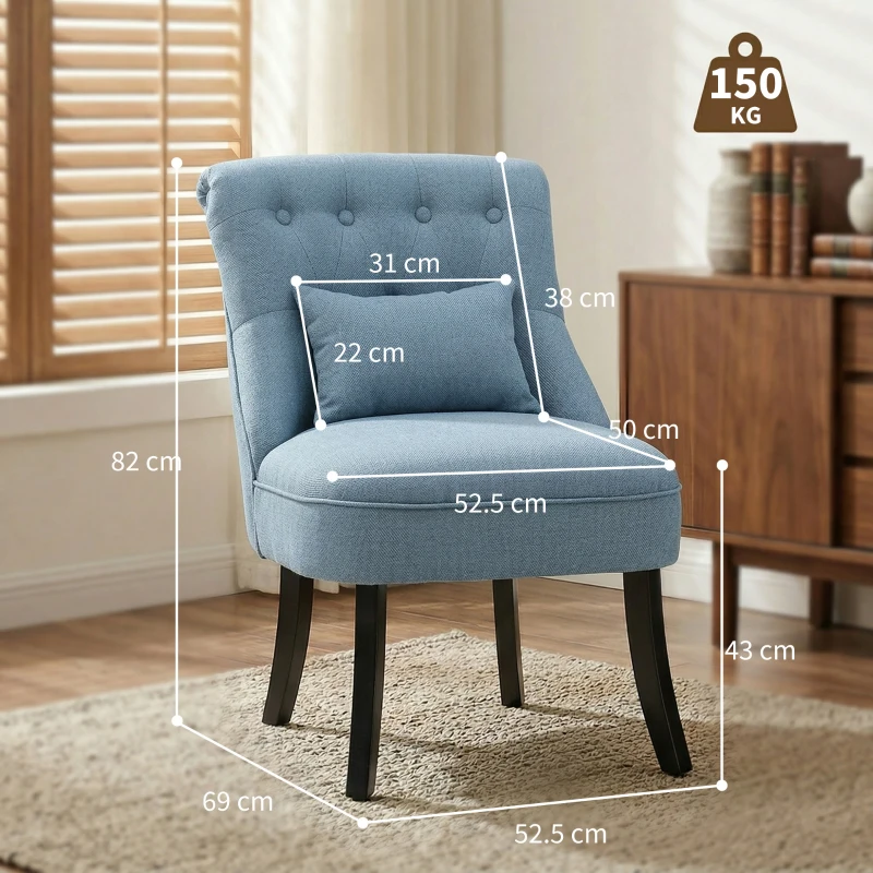 HOMCOM Fabric Single Sofa Dining Chair Tub Chair Upholstered W/ Pillow Solid Wood Leg Home Living Room Furniture Blue