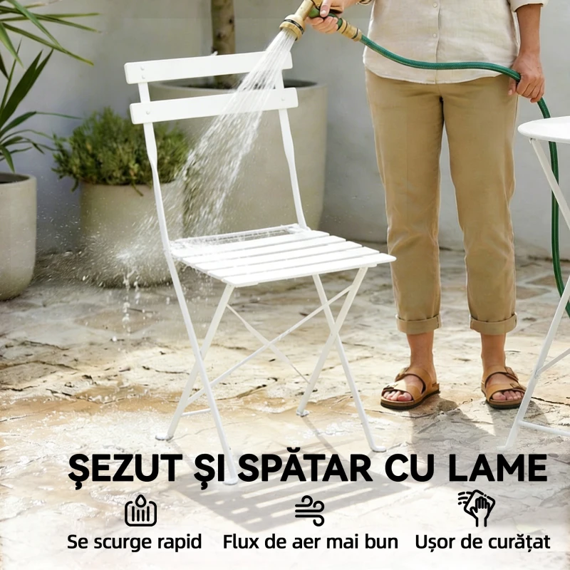 Outsunny Set Bistro Pliabil pentru Exterior cu Masă și 2 Scaune, Alb