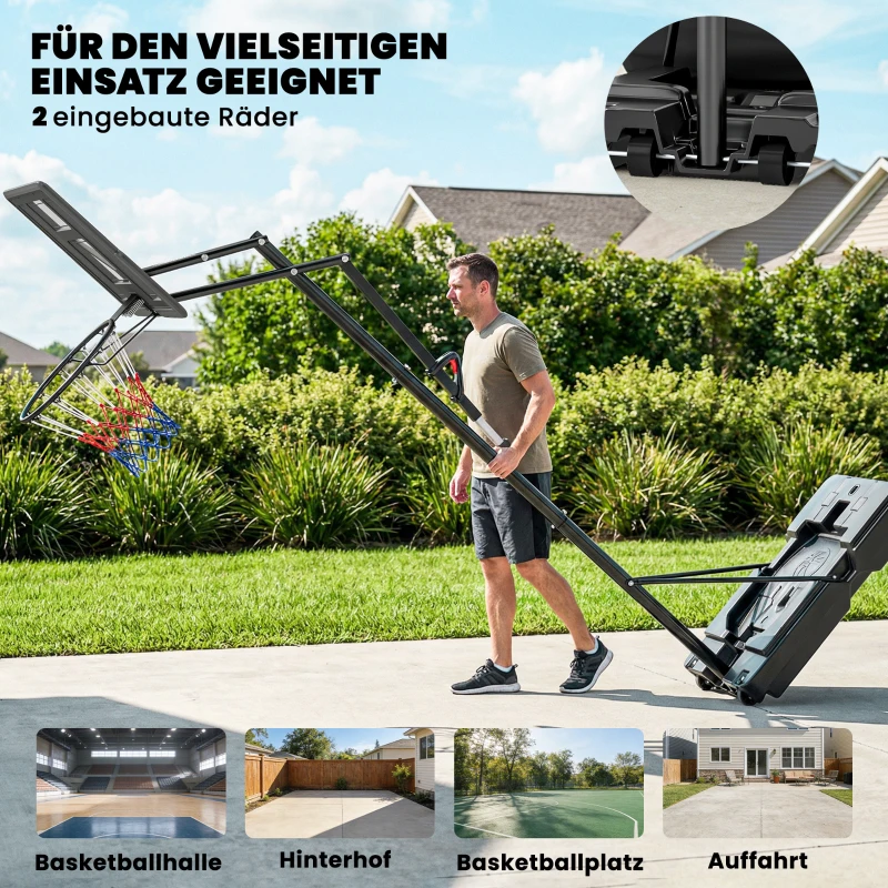 SPORTNOW Basketballkorb Outdoor 235-305cm schnell Höhenverstellbar, mit 110x70cm bruchsichere Rückwand 2 Rädern & Gewichtssack