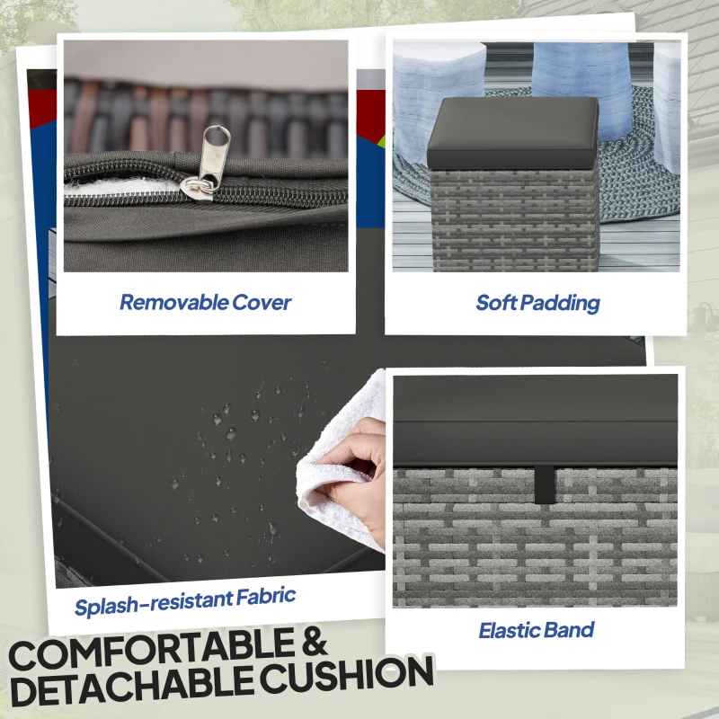 Zestaw 2 hokerów rattanowych, wodoodporne, z miejscem na rzeczy